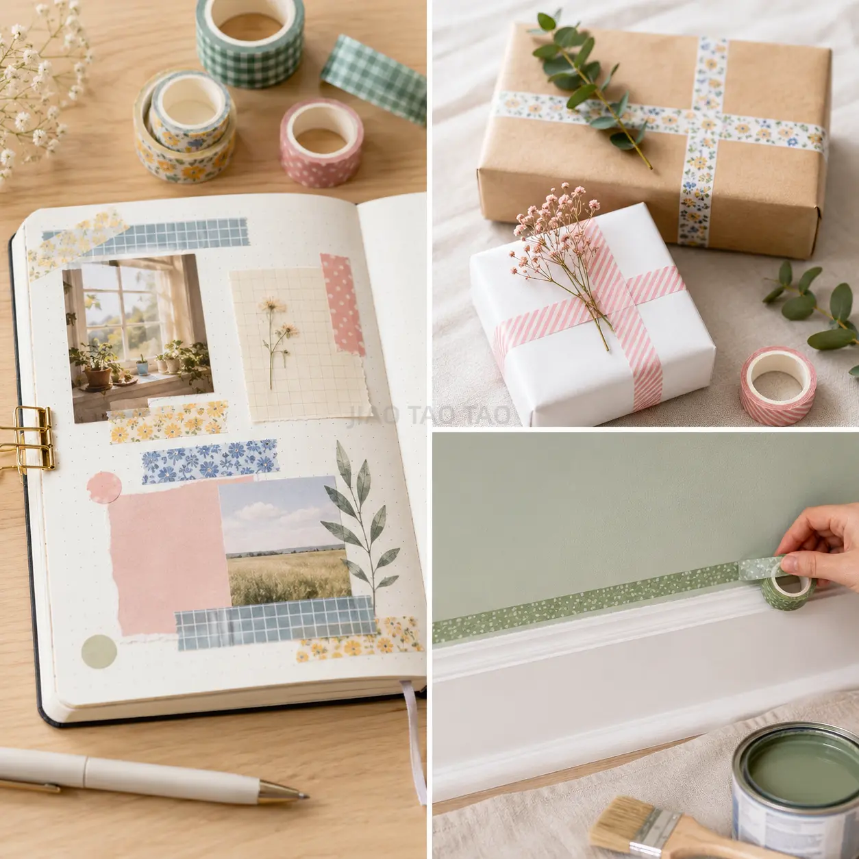 Washi tape used for journaling, gift wrapping, or wall paint line masking
